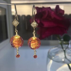 312: Orange VenetianGlass Earrings/Sterling Silver